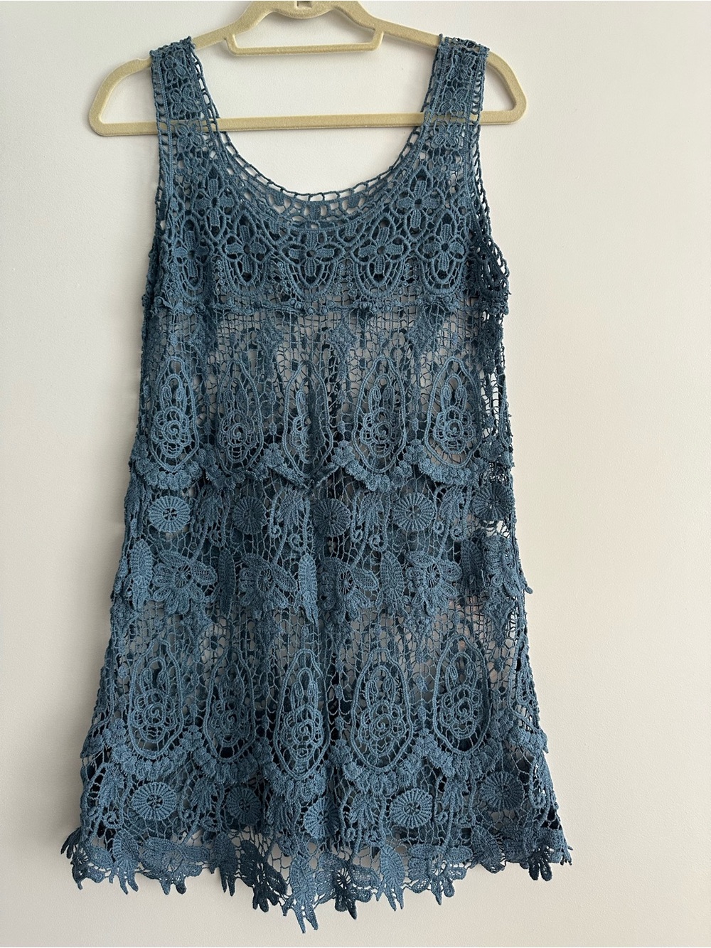 Blue Crochet Lace Sleeveless Dress